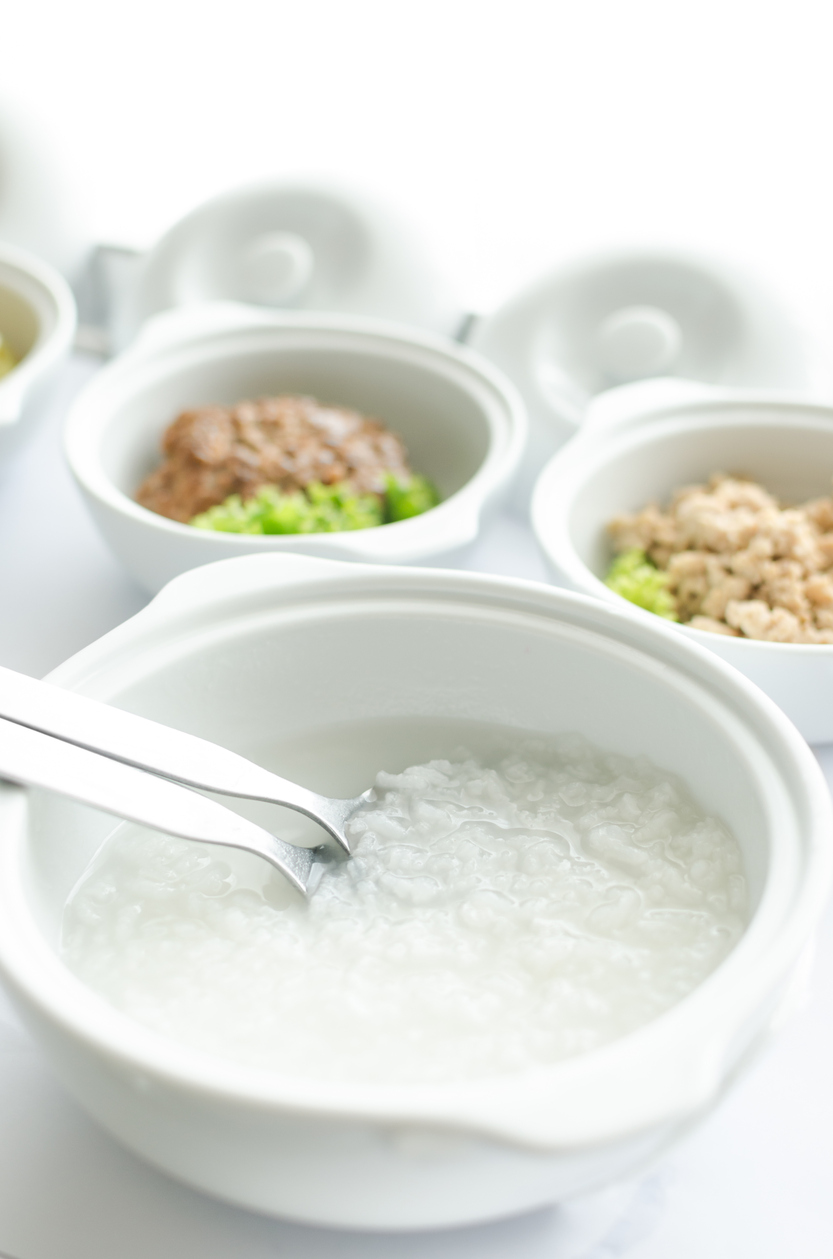 porridge in bowl for patient. food of hospital