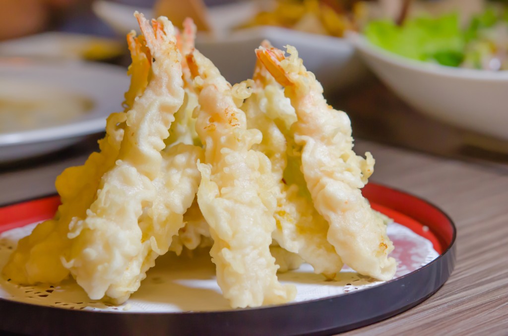 Japanese Cuisine - Deep Fried Shrimps with Vegetables and noodles