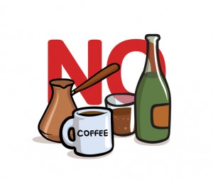 Say No to Alcohol and Caffeine. Alcohol, Caffeine free. Flat vector illustration. Isolated on white background.