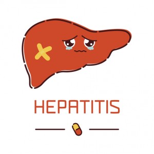 Hepatitis poster with cartoon liver
