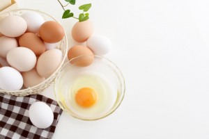 Chicken eggs on the dining table