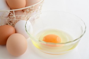 Chicken eggs on the dining table