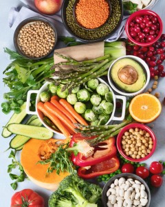 Raw healthy food for vegans.Vegetable albumen sources. Foods high in Plant protein, vitamins, mineral, fiber and antioxidants. Vegan and vegetarian food concept. Top view with copy space.