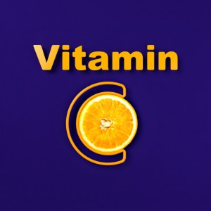Creative spelling of vitamin C. The letter C with the image of an orange inside. Minimalism style. 3d illustration.