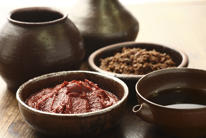 The three most basic sauces of Korean food  soy sauce, red pepper paste, and soybean paste.
